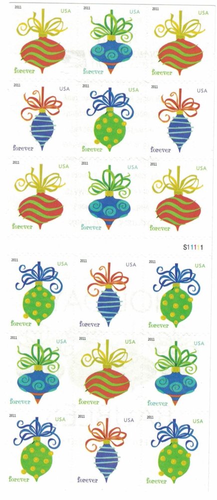 2011 US Holiday Baubles Forever Stamps Booklet of 20