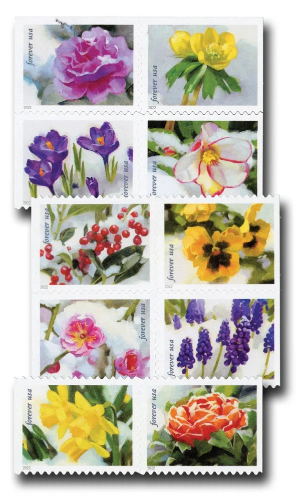 2022 USPS Snowy Garden Beauty Forever Postage Stamps