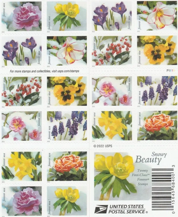 2022 USPS Snowy Garden Beauty Forever Postage Stamps