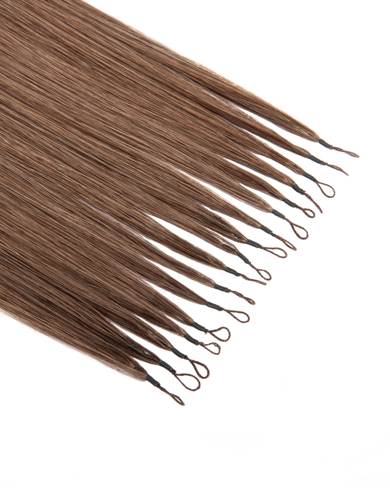 7 うすちゃいろ，50本入りハネエクステ【高品質, 高級人毛100%】羽エクステ