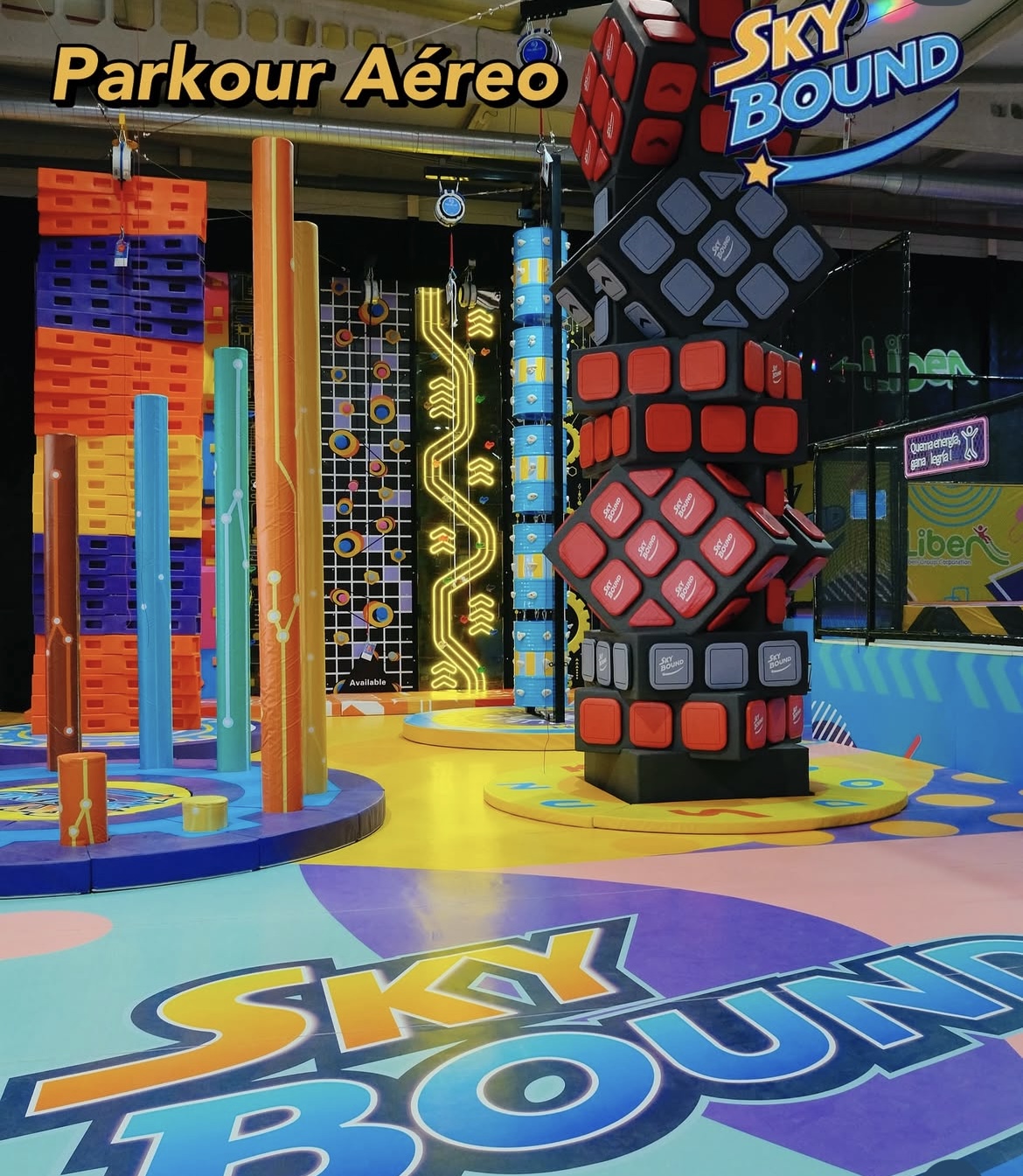 Indoor aerial parkour and climbing zone