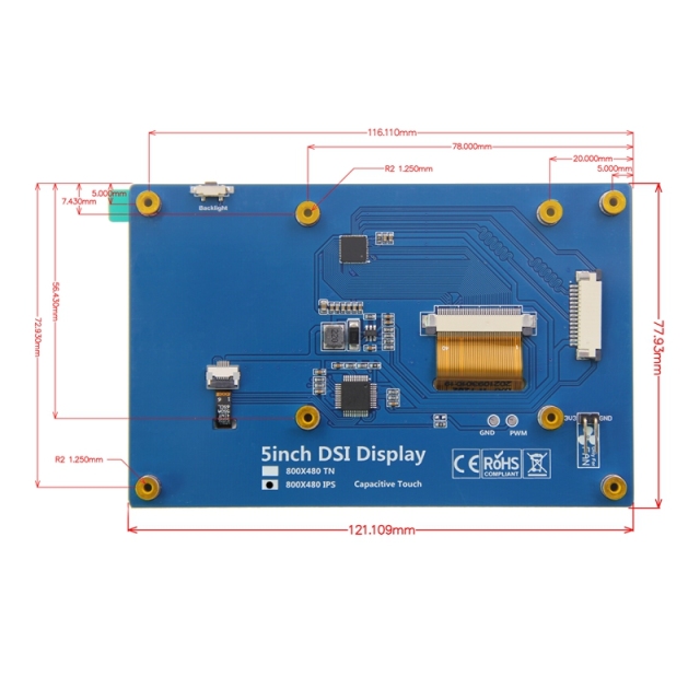 5 Inch IPS TFT LCD Screen 800*480 Mipi Dsi Interface Capacitive Touch Panel Raspberry Pi Display