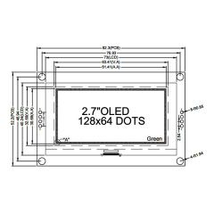 2.7 Inch Green OLED Screen 128*64 Resolution IIC/SPI Interface SSD1327 Industrial OLED Display
