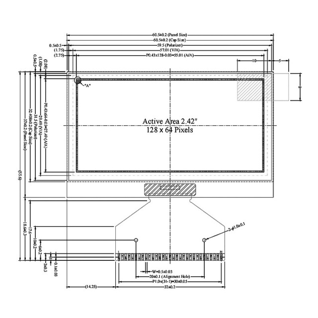 Industrial 2.42 Inch 128*64 OLED Screen Iic Interface SSD1309 White/Blue/Yellow 2.42inch OLED Display Module