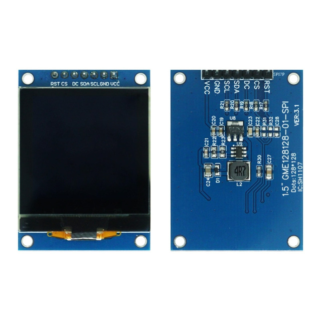 Monochrome OLED Screen Module 1.5 Inch 128*128 Resolution I2c/Spi Interface Sh1107 OLED Display