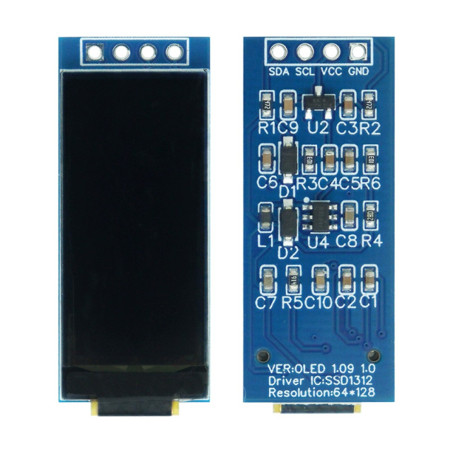 Monochrome OLED Screen 1.09 Inch 64*128 Resolution I2c/Spi Interface SSD1312 OLED Display