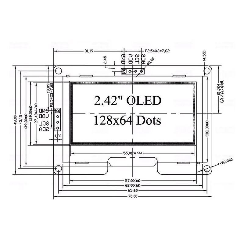 Industrial 2.42 Inch 128*64 OLED Screen IIC/SPI Interface SSD1309 White/Blue/Yellow 2.42inch OLED Module Display