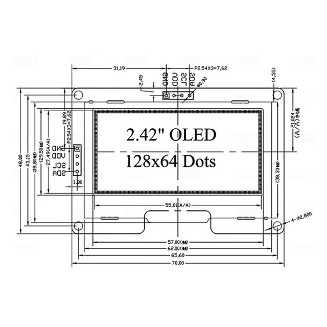 Industrial 2.42 Inch 128*64 OLED Screen IIC/SPI Interface SSD1309 White/Blue/Yellow 2.42inch OLED Module Display