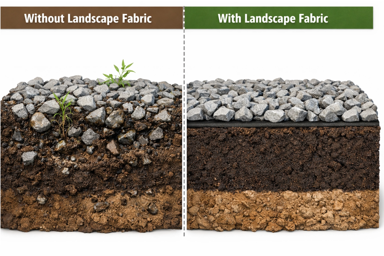 Garden Gravel Installation Comparison: Long-term Effects With vs. Without Landscape Fabric