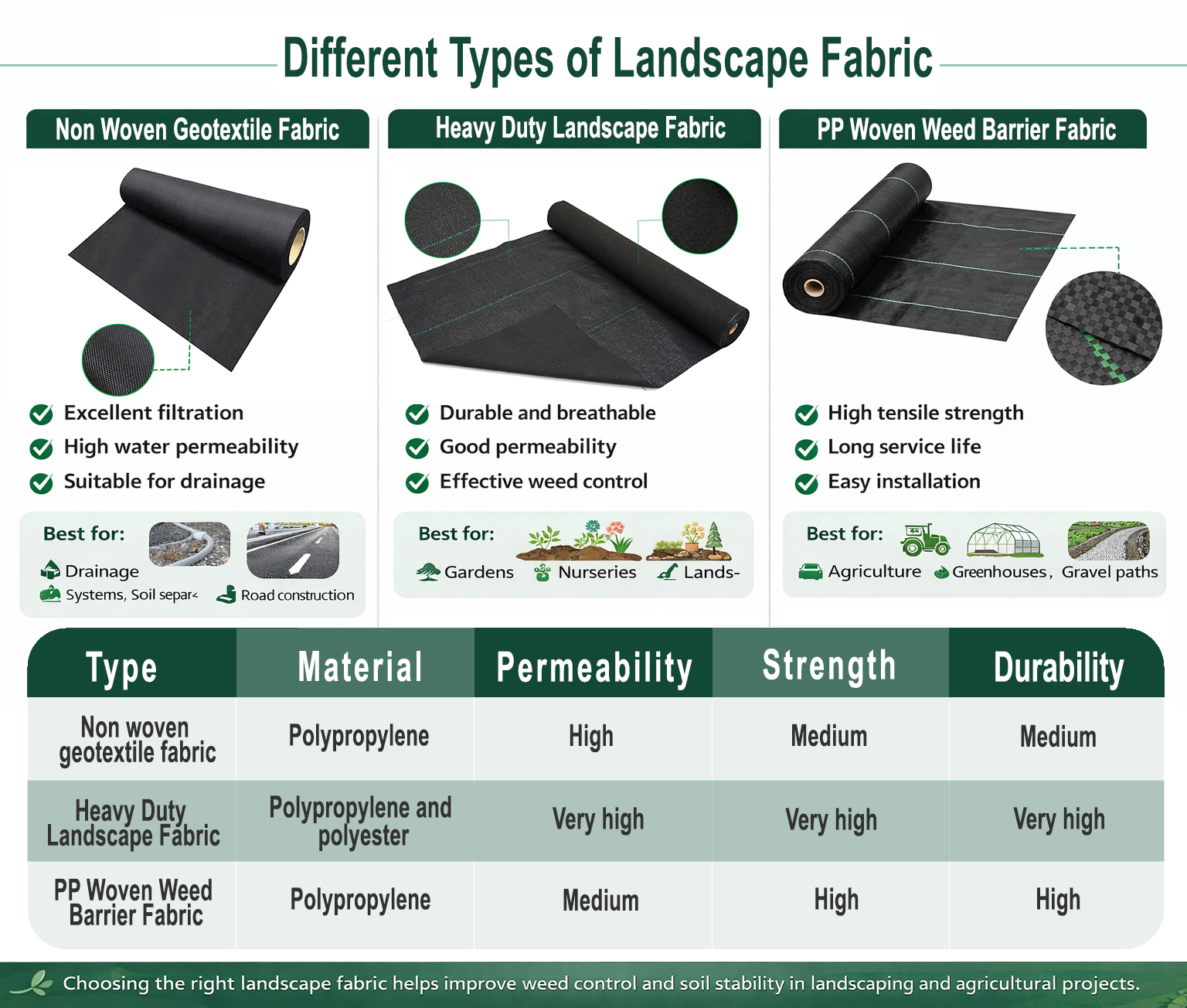 Different types of garden fabric