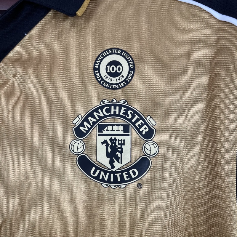 01/02 100th Anniversary long sleeve Retro Manchester United Soccer Jerseys
