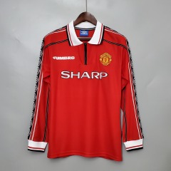 1998-1999 home long sleeve Retro Manchester United Soccer Jerseys