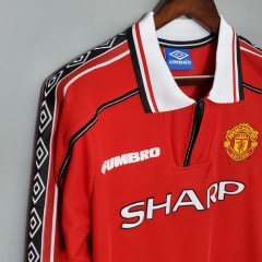 1998-1999 home long sleeve Retro Manchester United Soccer Jerseys