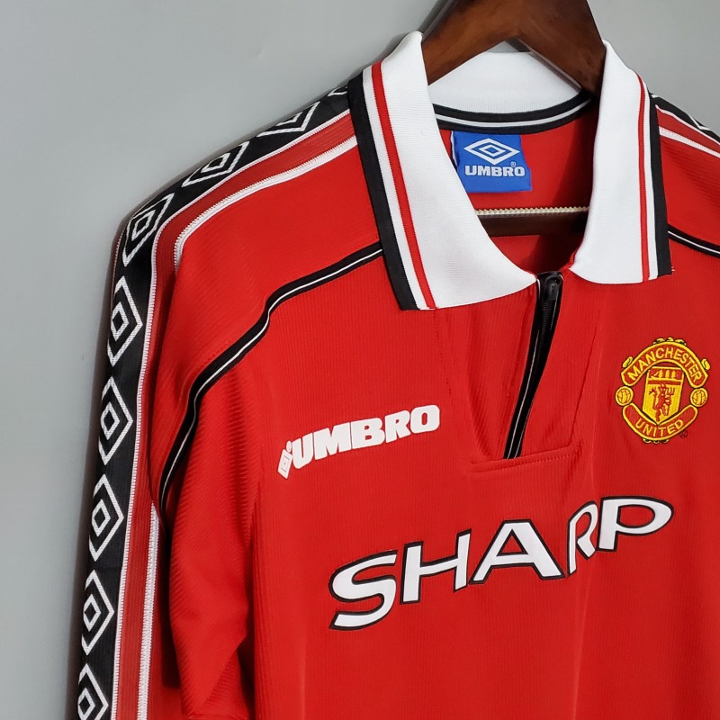 1998-1999 home long sleeve Retro Manchester United Soccer Jerseys