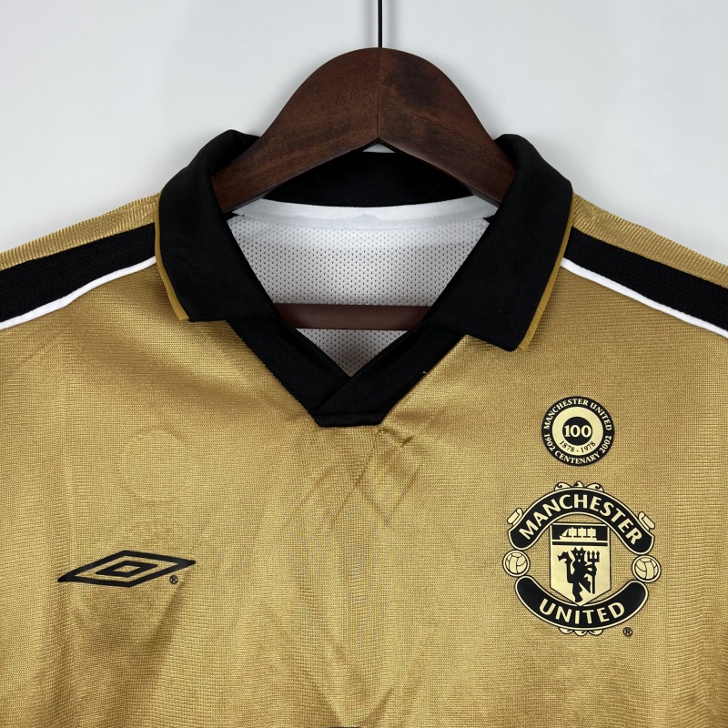 01/02 100th Anniversary long sleeve Retro Manchester United Soccer Jerseys