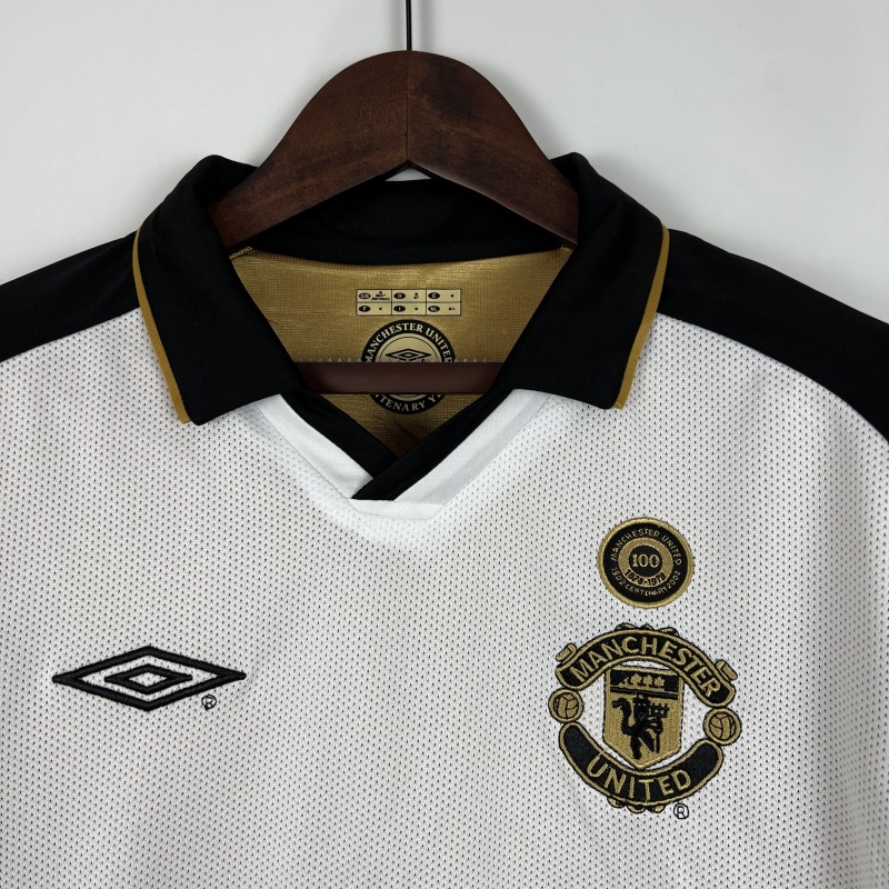 01/02 100th Anniversary long sleeve Retro Manchester United Soccer Jerseys