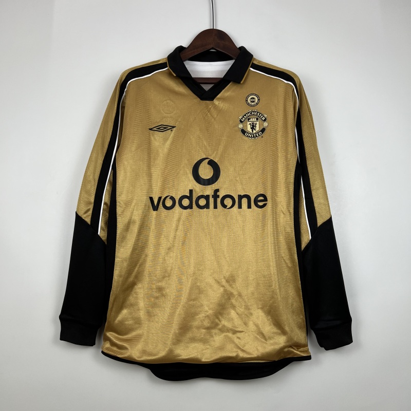 01/02 100th Anniversary long sleeve Retro Manchester United Soccer Jerseys