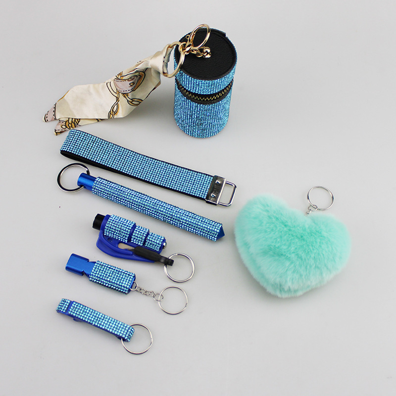 New crystal hot diamond diamond wristband lipstick bag window breaker self-defense stick whistle bottle opener key pendant