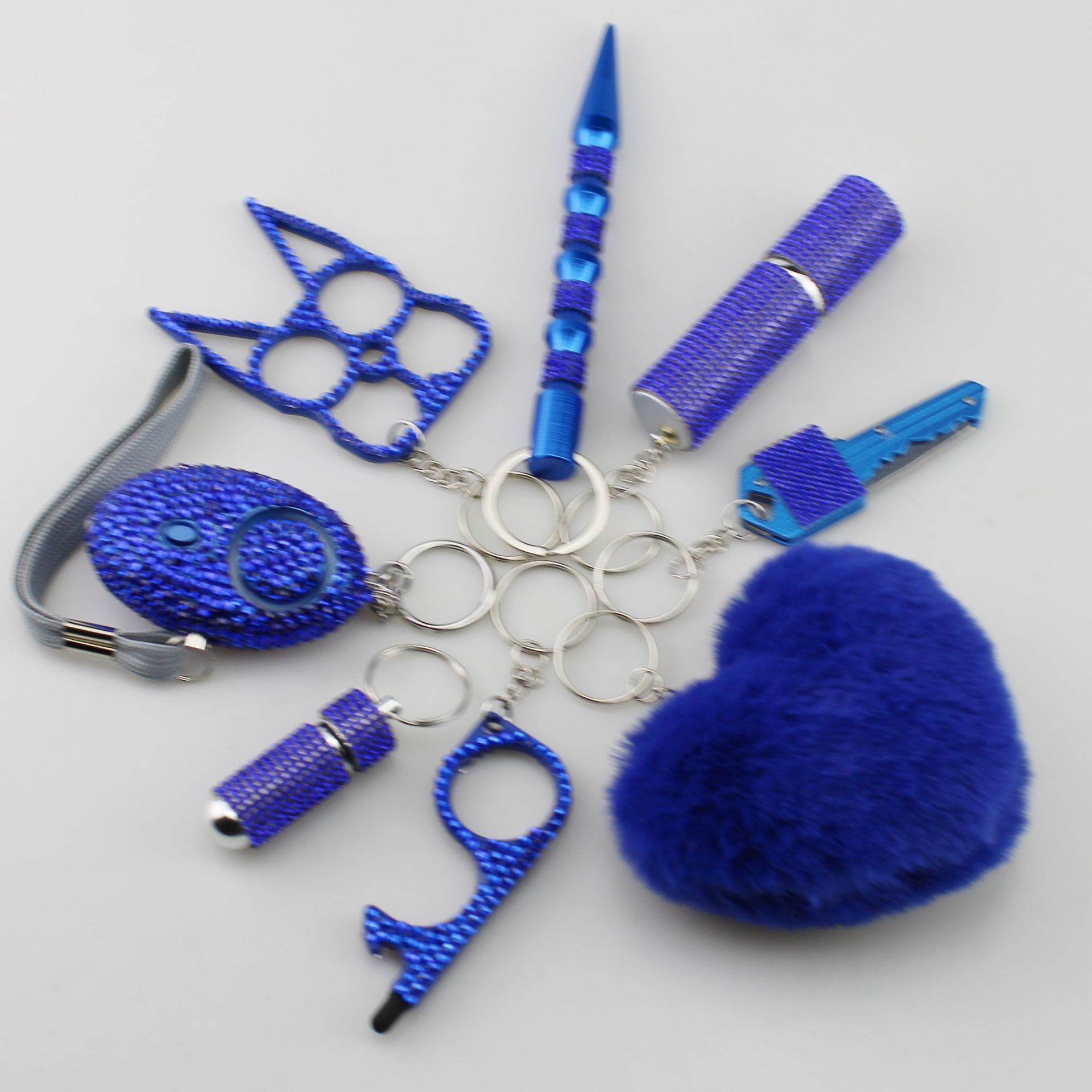 2025 new Amazon cross-border hot-selling diamond-studded self-defense multifunctional key pendant 10-piece set outdoor