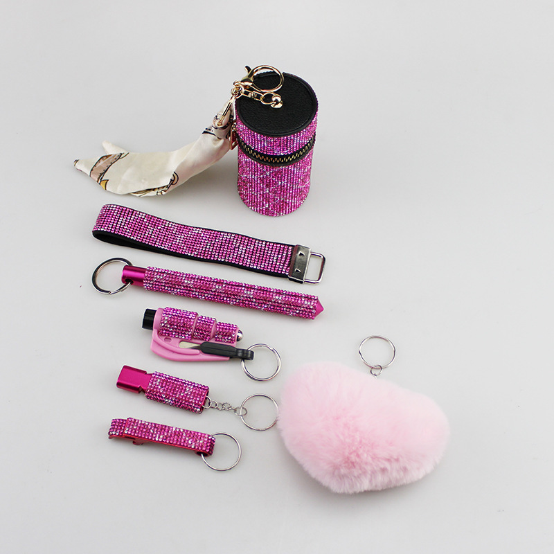 New crystal hot diamond diamond wristband lipstick bag window breaker self-defense stick whistle bottle opener key pendant