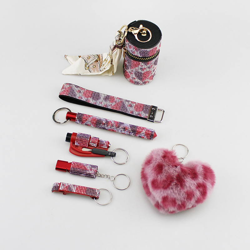 New crystal hot diamond diamond wristband lipstick bag window breaker self-defense stick whistle bottle opener key pendant