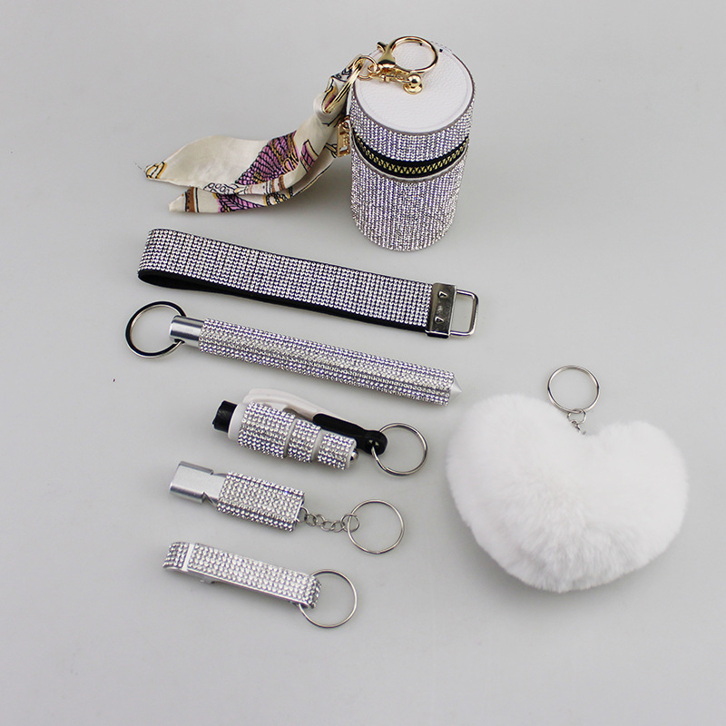 New crystal hot diamond diamond wristband lipstick bag window breaker self-defense stick whistle bottle opener key pendant