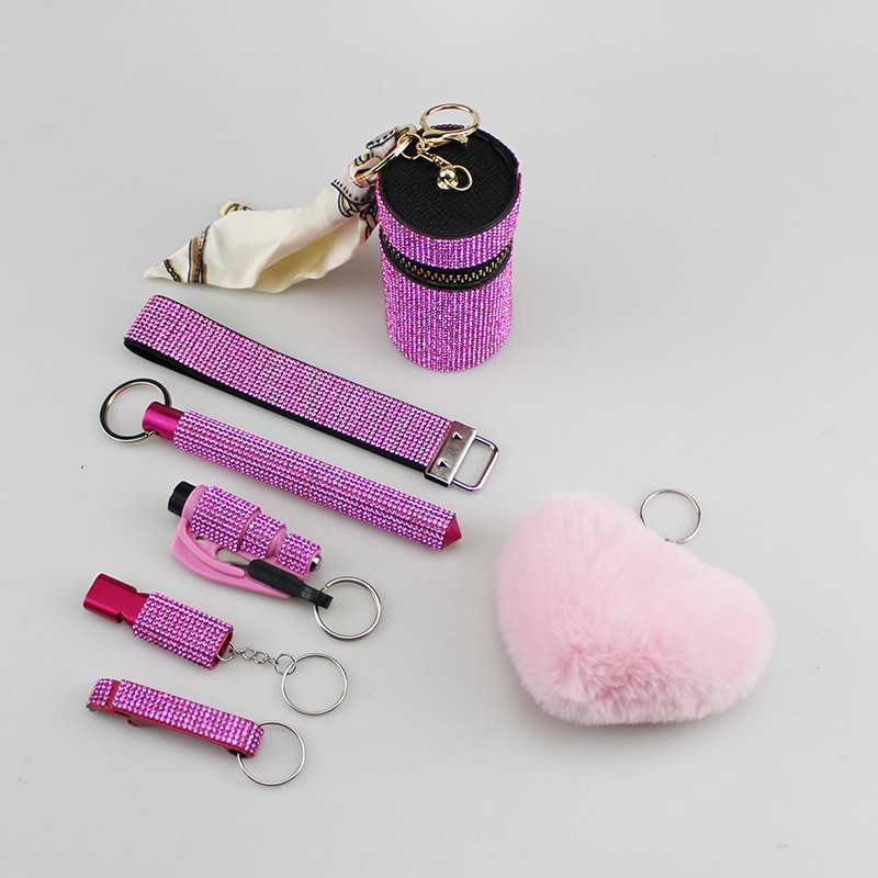 New crystal hot diamond diamond wristband lipstick bag window breaker self-defense stick whistle bottle opener key pendant