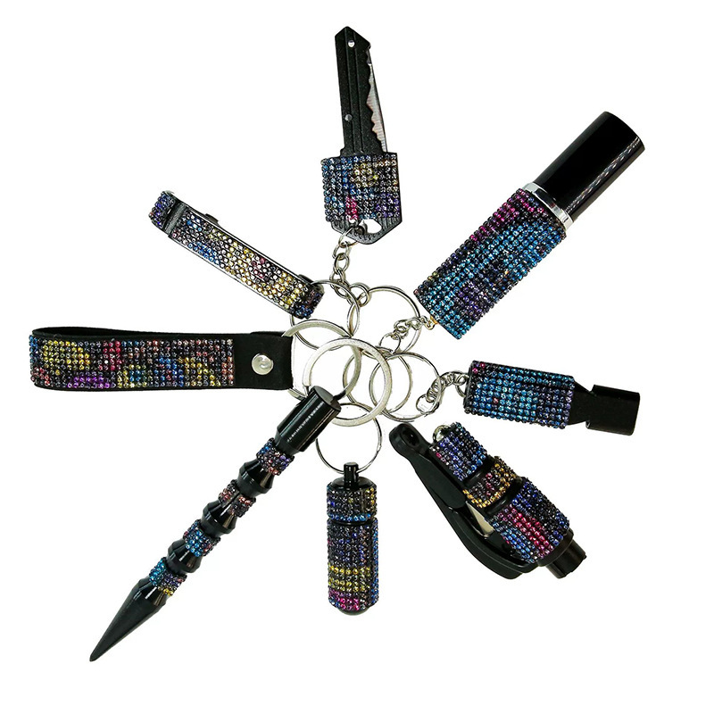 亚马逊跨境爆款多功能防身自卫8件套钥匙串