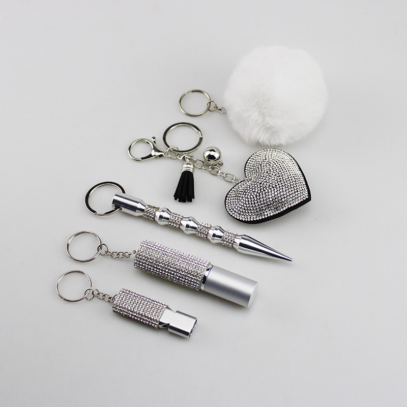 Mini 5ml diamond perfume bottle portable multi-function keychain portable press spray hair ball whistle