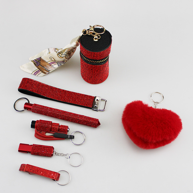 New crystal hot diamond diamond wristband lipstick bag window breaker self-defense stick whistle bottle opener key pendant