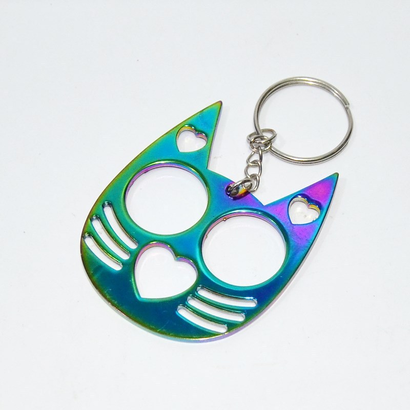 New style brass knuckle justice black cat two finger buckle single finger buckle love cute cat keychain emergency window breaker self-defense