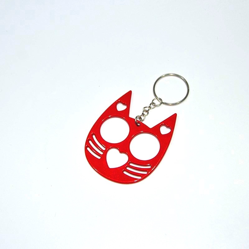 New style brass knuckle justice black cat two finger buckle single finger buckle love cute cat keychain emergency window breaker self-defense