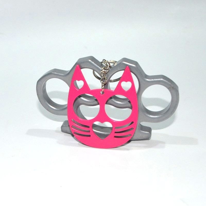 New style brass knuckle justice black cat two finger buckle single finger buckle love cute cat keychain emergency window breaker self-defense