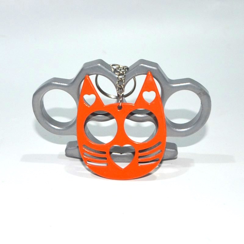 New style brass knuckle justice black cat two finger buckle single finger buckle love cute cat keychain emergency window breaker self-defense