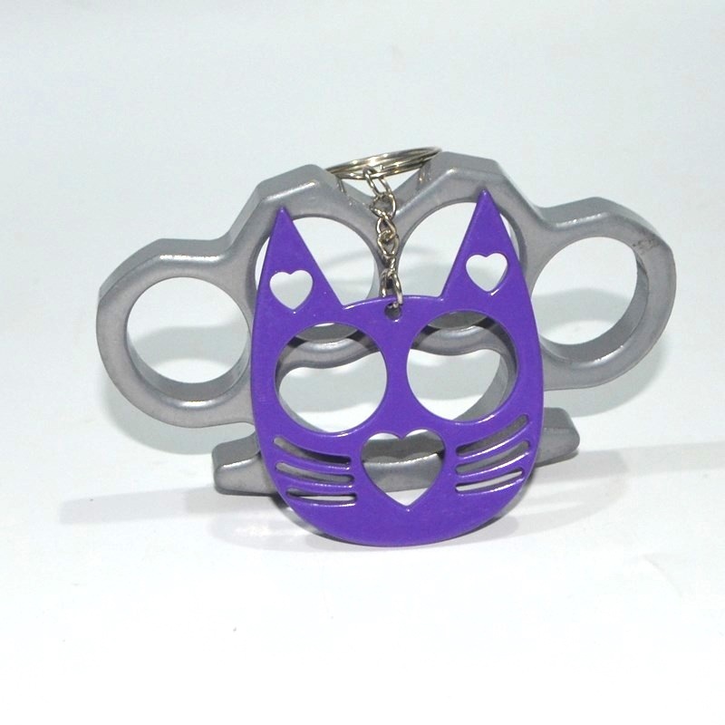 New style brass knuckle justice black cat two finger buckle single finger buckle love cute cat keychain emergency window breaker self-defense