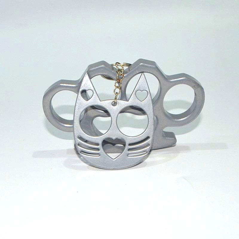New style brass knuckle justice black cat two finger buckle single finger buckle love cute cat keychain emergency window breaker self-defense