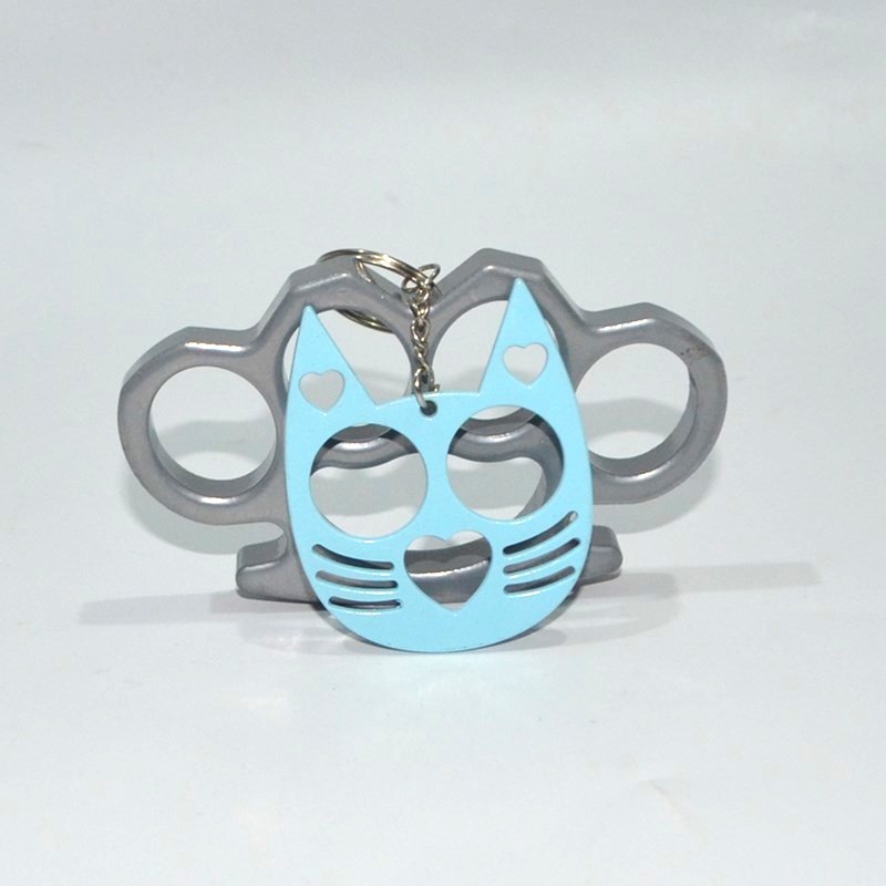 New style brass knuckle justice black cat two finger buckle single finger buckle love cute cat keychain emergency window breaker self-defense