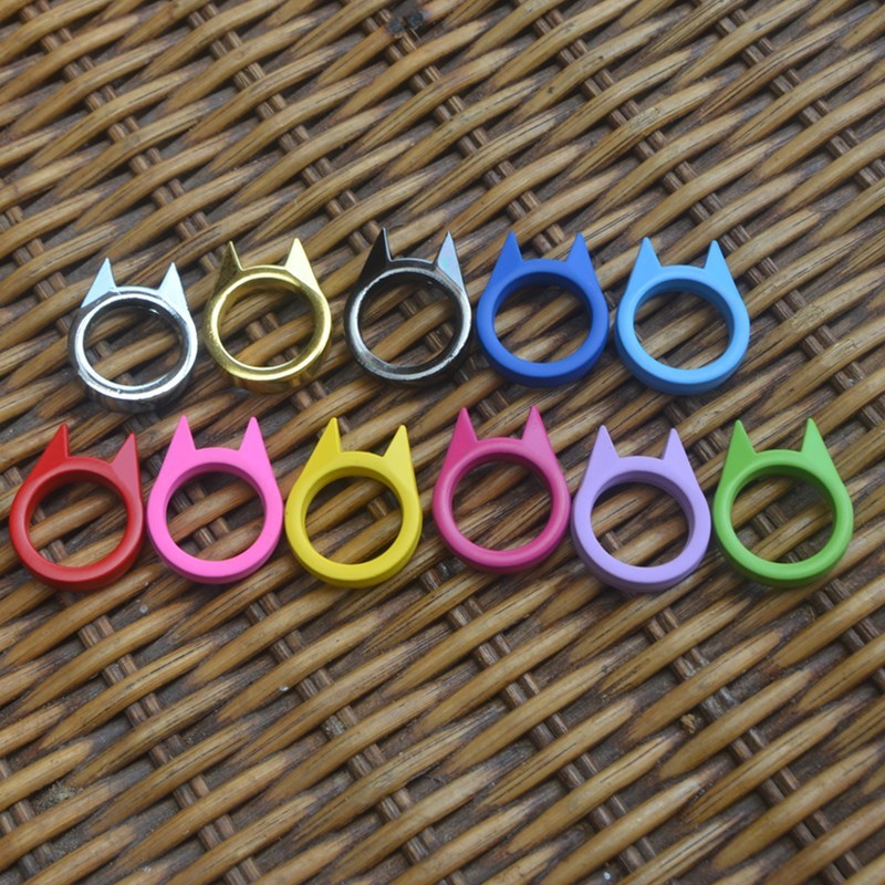 EDC self-defense cat ear window-breaking single finger buckle men's outdoor products women's anti-wolf knuckle tiger defense ring