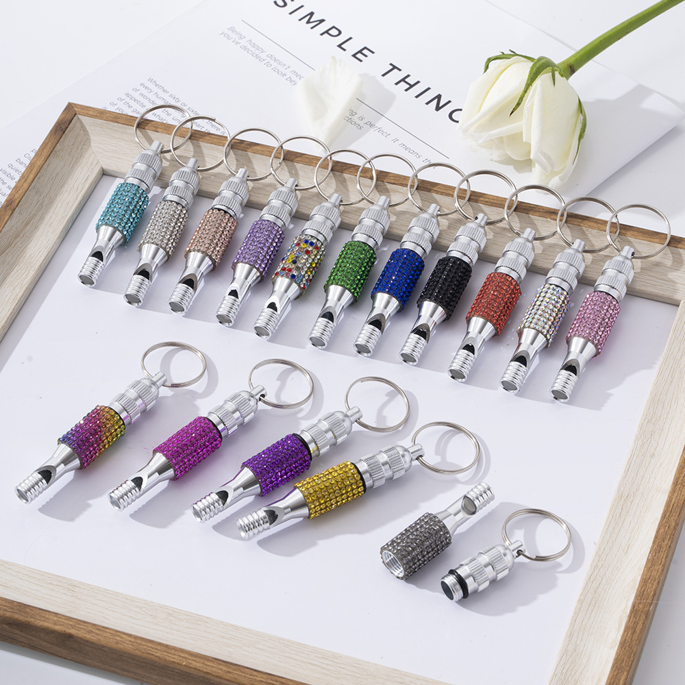Wholesale bling two section aluminum alloy whistle keychain.