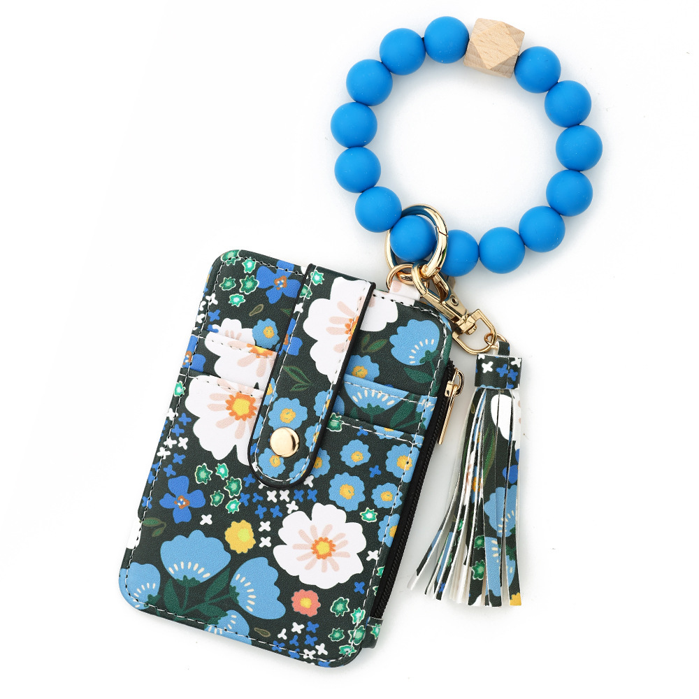 TIKTOK European and American ID bag cross-border silicone bracelet floral folding card holder TK printed leather wallet keychain