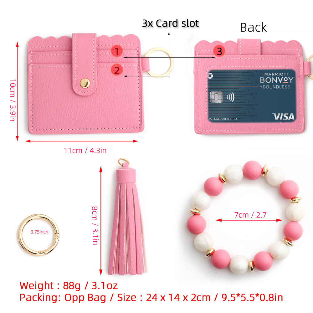 Wholesale Silicone Wristband PU Wallet Keychain.
