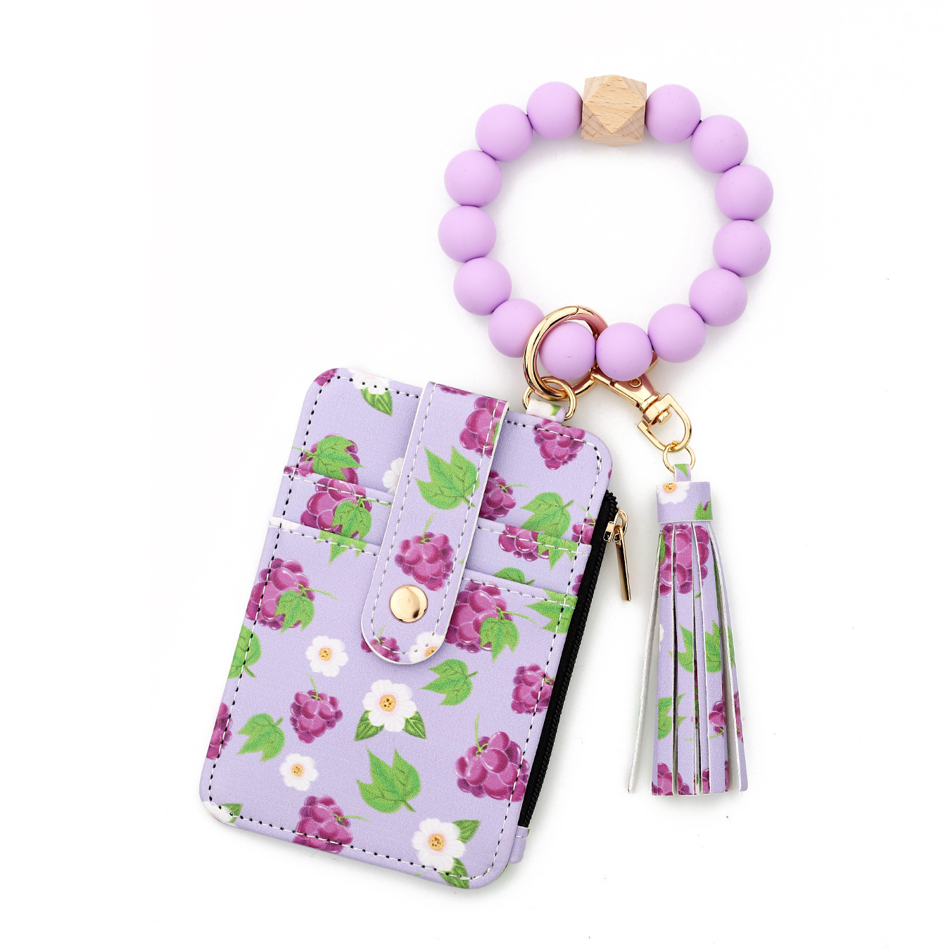2025 New Fashion Silicone Bead Bracelet Women's Bracelet Keychain Multi-layer Printed Card Holder Zipper Coin Purse