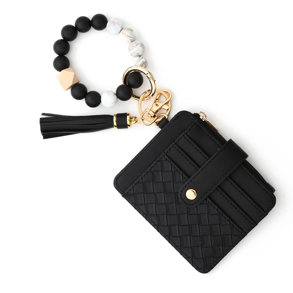 2024 Cross-border Card Holder European and American Silicone Bead Wrist Multi-layer Large Capacity Coin Purse Keychain Bracelet Zipper Bag