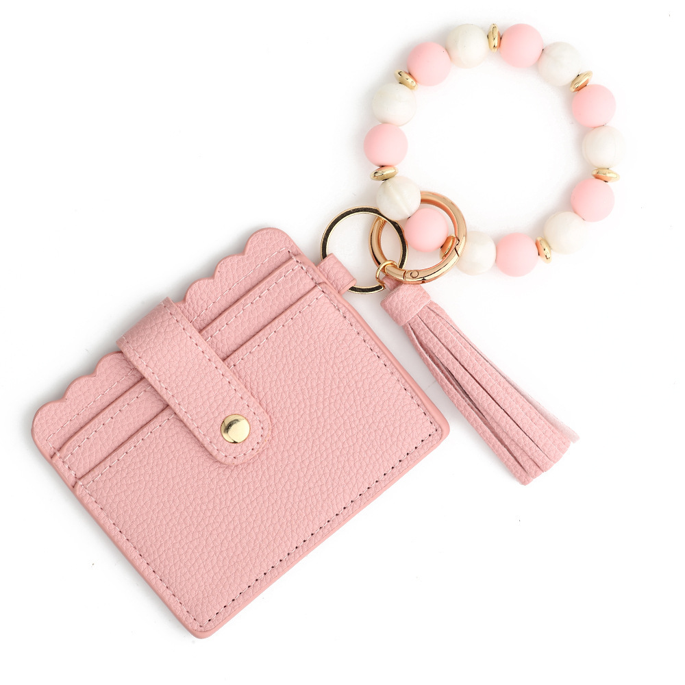 Wholesale Silicone Wristband PU Wallet Keychain.