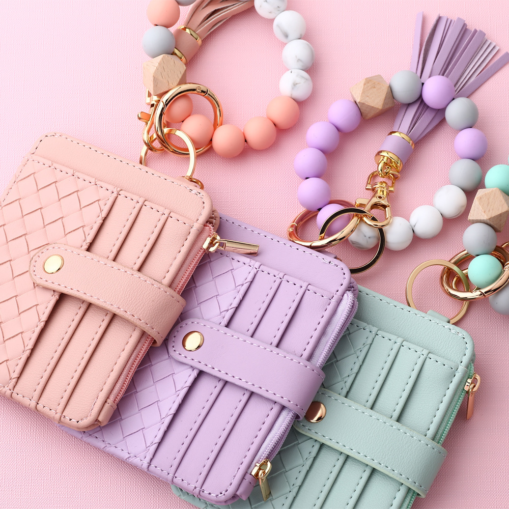 2024 Cross-border Card Holder European and American Silicone Bead Wrist Multi-layer Large Capacity Coin Purse Keychain Bracelet Zipper Bag