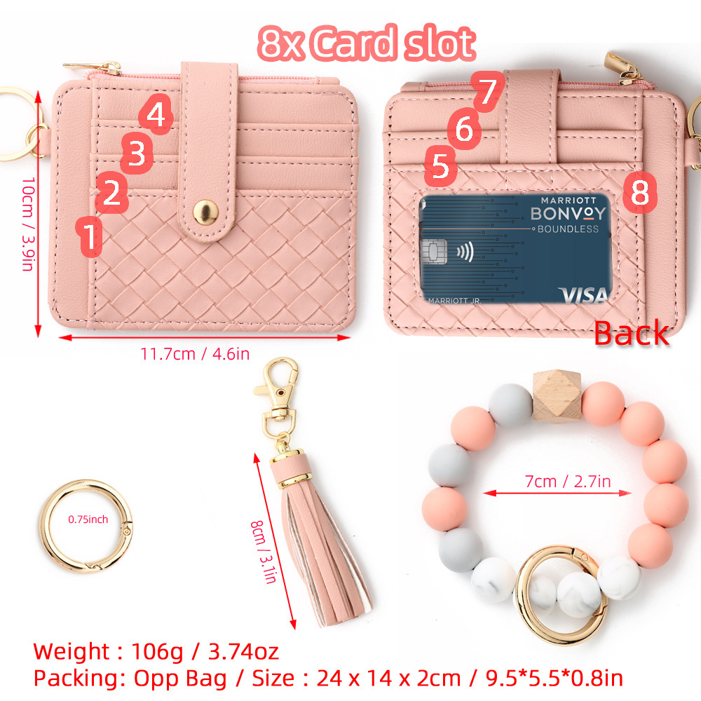 2024 Cross-border Card Holder European and American Silicone Bead Wrist Multi-layer Large Capacity Coin Purse Keychain Bracelet Zipper Bag