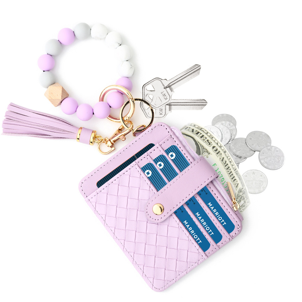 2024 Cross-border Card Holder European and American Silicone Bead Wrist Multi-layer Large Capacity Coin Purse Keychain Bracelet Zipper Bag