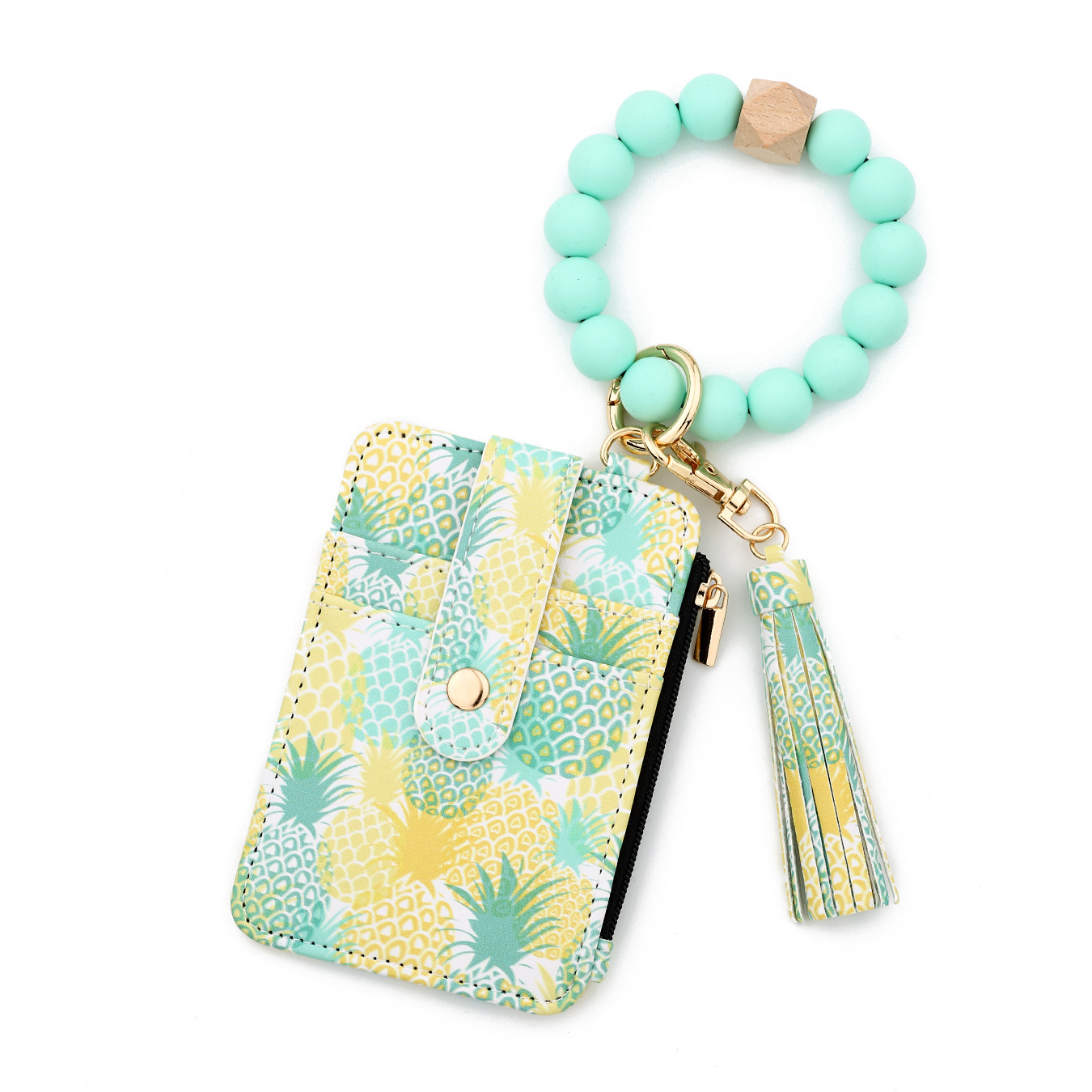 2025 New Fashion Silicone Bead Bracelet Women's Bracelet Keychain Multi-layer Printed Card Holder Zipper Coin Purse