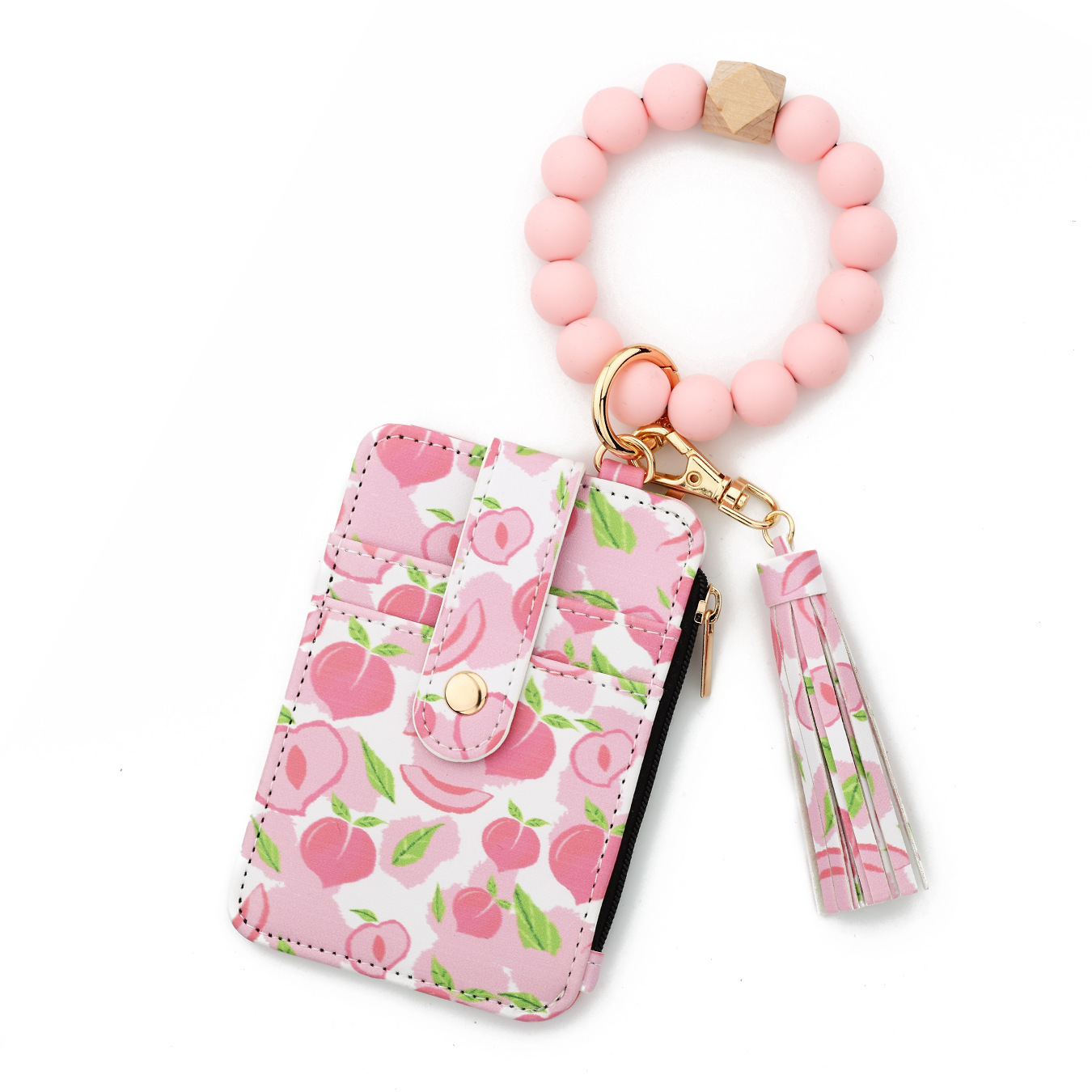 2025 New Fashion Silicone Bead Bracelet Women's Bracelet Keychain Multi-layer Printed Card Holder Zipper Coin Purse