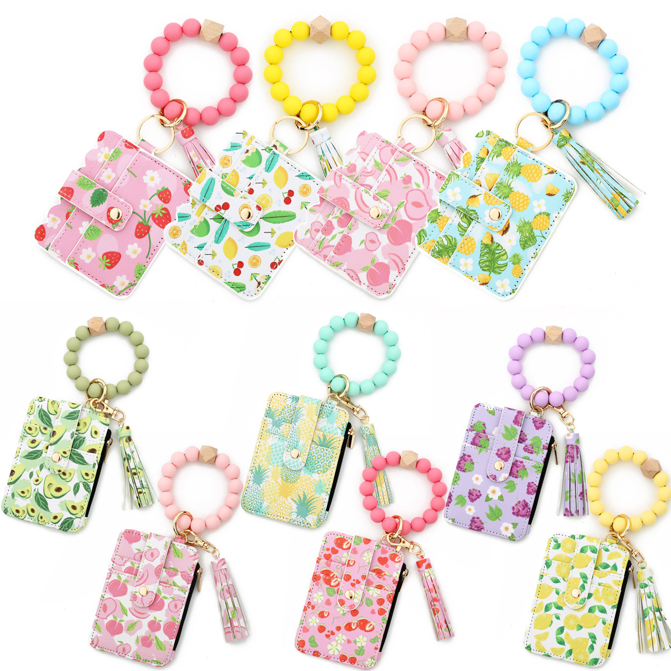 2025 New Fashion Silicone Bead Bracelet Women's Bracelet Keychain Multi-layer Printed Card Holder Zipper Coin Purse